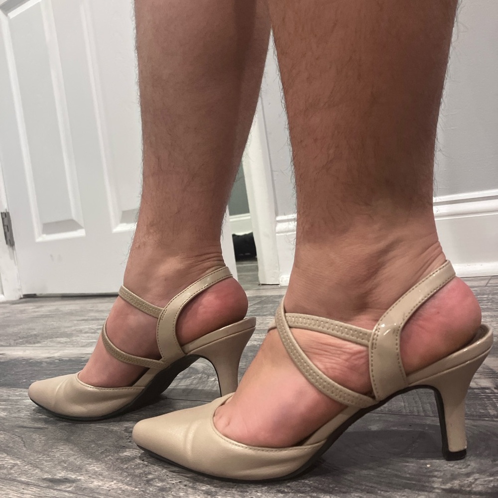 Beige Strappy Kitten Heels